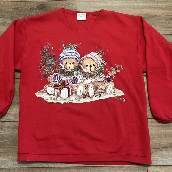 Maze Christmas Bear Sweatshirt SZ Medium Red Holiday Sweater Vintage - Picture 2 of 10